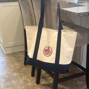 Trader Joe's Cream Canvas Tote with Navy Straps